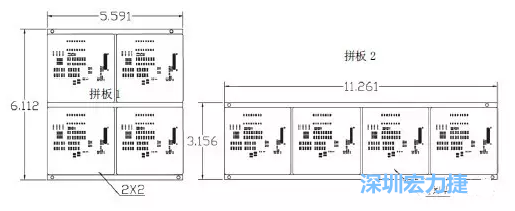 如圖9所示在兩種拼板中PCB單元的排列方式不同。拼板方式是V-CUT。這兩種拼板尺寸有明顯的的差異，將導致各自所需的生產(chǎn)拼板尺寸改變-深圳宏力捷