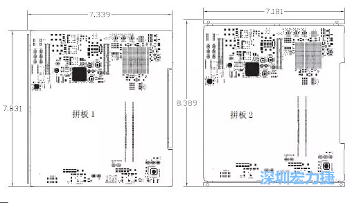 如圖11所示在兩種拼板中PCB單元的邊條位置不同，拼板1中邊條在長邊方向，而拼板2中邊條在短邊方向-深圳宏力捷