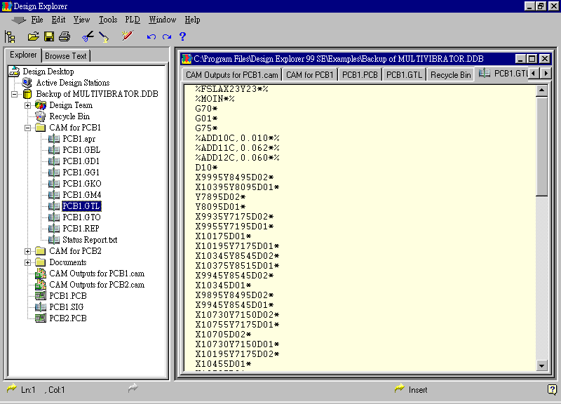 要檢查各Gerber輸出文件，則在瀏覽器中打開(kāi)CAM Output for PCB1，即可看到一系列Gerber輸出文件。