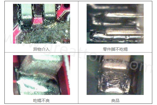 300X顯微鏡主要檢測這些PCBA加工問題：異物介入、零件腳不吃錫、 吃錫不良。