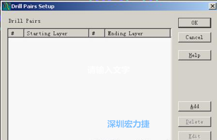 如果是盲孔或埋孔板，則還須點擊菜單Setup→Drill Partis調(diào)出鉆孔對設置窗口，看有無按孔的屬性設置好鉆孔層，如無則須作相應的添加或調(diào)整。