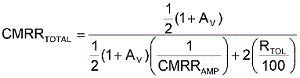 方程式1是從理想運(yùn)算放大器的CMRR等式中匯出，其中CMRRAMP被假定為非常大(無(wú)窮大)。