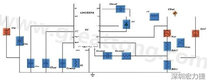 參考圖1的電流通路：把FET在導(dǎo)通狀態(tài)下流經(jīng)的通路標(biāo)記為紅色；把FET在關(guān)斷狀態(tài)下的迴路標(biāo)記為綠色。