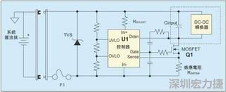 圖1：一個簡單的-48V熱插拔電路。