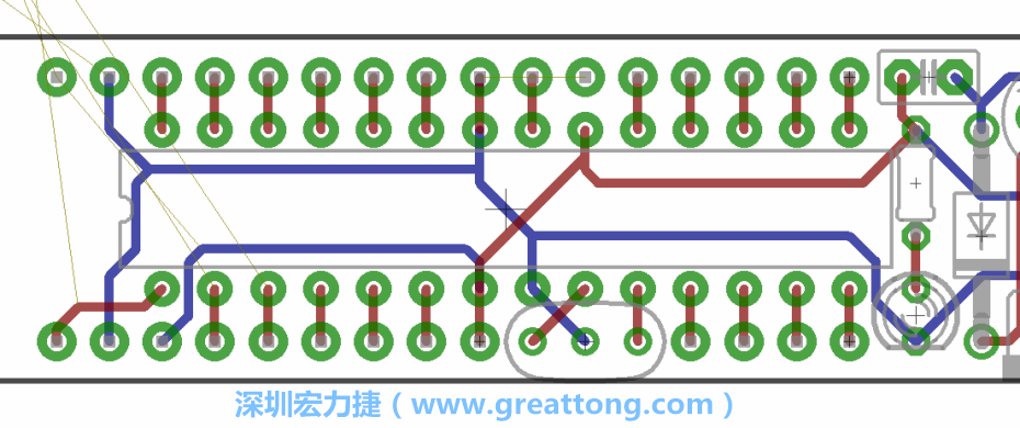 如果可以的話盡量讓接地線保持在電路板的背面，這樣它們就可以在可能范圍內和最大的接地面連結在一起。