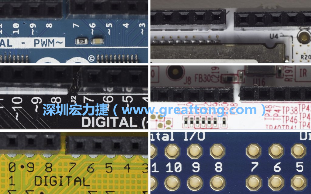 各種不同尺寸的Arduino上第7、8腳位的間距。