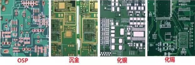 表面工藝分：熱風(fēng)整平，沉金， 化銀， 化錫， OSP 等幾種表面工藝