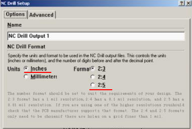 將格式改為“Inches 2：5”（ 以確保資料精度，反之孔與線路有偏移現(xiàn)象；）點(diǎn)OK完成鉆孔文件轉(zhuǎn)換